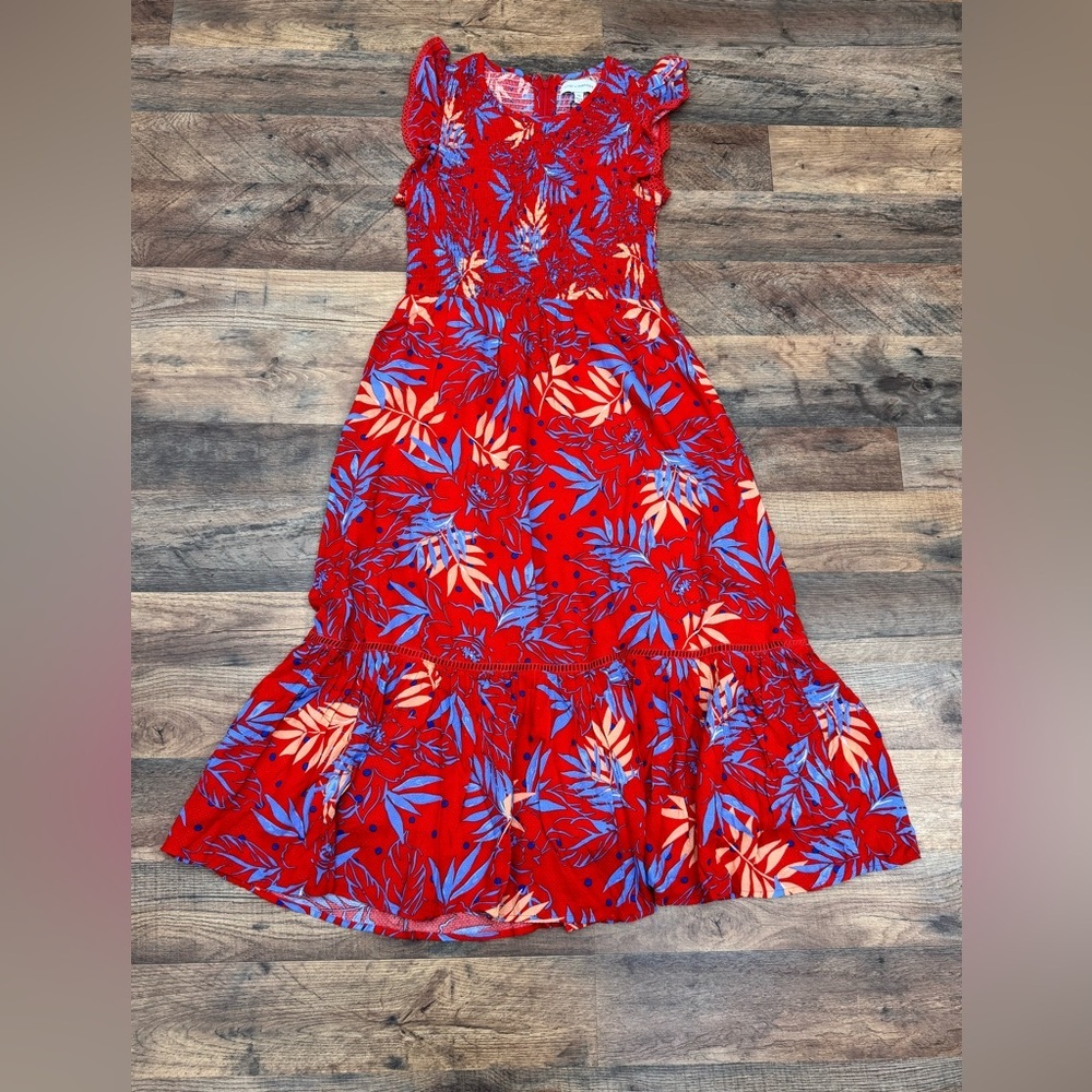 Lost + Wander Red Floral Smocked Midi Dress NWT Size XS Boho Romantic - Picture 14 of 16